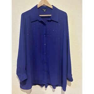 George Womens Semi Sheer Purple Button Up Shirt Y2K Bling Career Office 2X NWOT